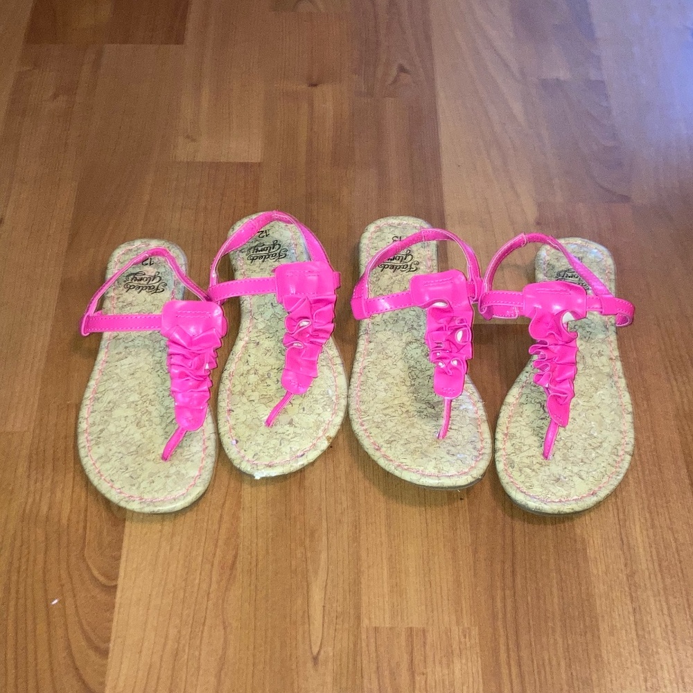 **TWIN GIRLS** matching pink sandals. sz 12/13